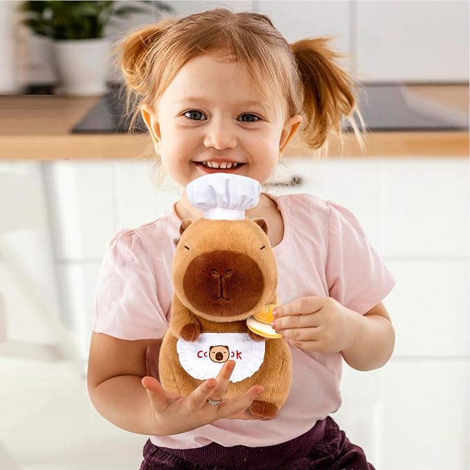 13" Capybara Stuffed Animal Wear Chef Hat Holding a Bread Cute Stuffed Capybara Plush Toy Gifts for Kids Boys Girls