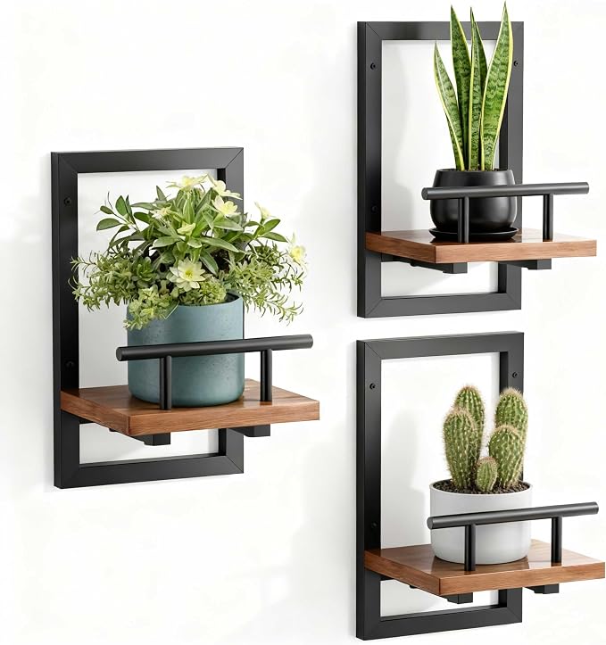 Sbosbo Floating Shelves for Wall Plant Shelf Indoor Wall Mounted Shelves | Wall Planters for Indoor Floating Plant Shelves for Bedroom, Living Room, Kitchen, Office, Bathroom Decor (3 Pack)
