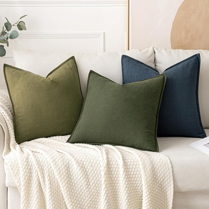 MIULEE Decorative Linen Pillow Covers 18x18 Inch Blue | Boho Farmhouse Neutral Couch Throw Pillows for Bed, Pack of 2 Accent Coastal Modern Pillowcases, Sofa Livingroom Home Decor