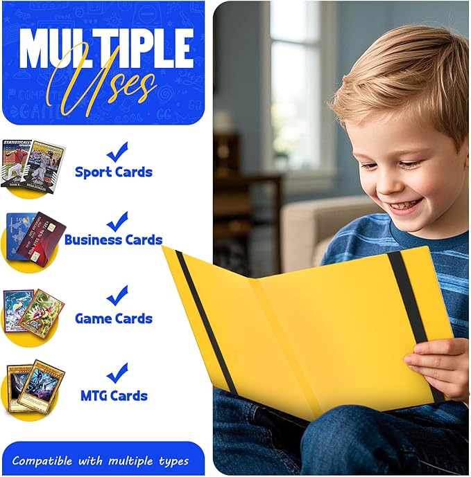 Card Binder 9-Pockets, Trading Card Binder,20 Pages, 360 Card Capacity Collection Binder, Card Folder for MTG, TCG, Game Cards & Sports Cards（Yellow）