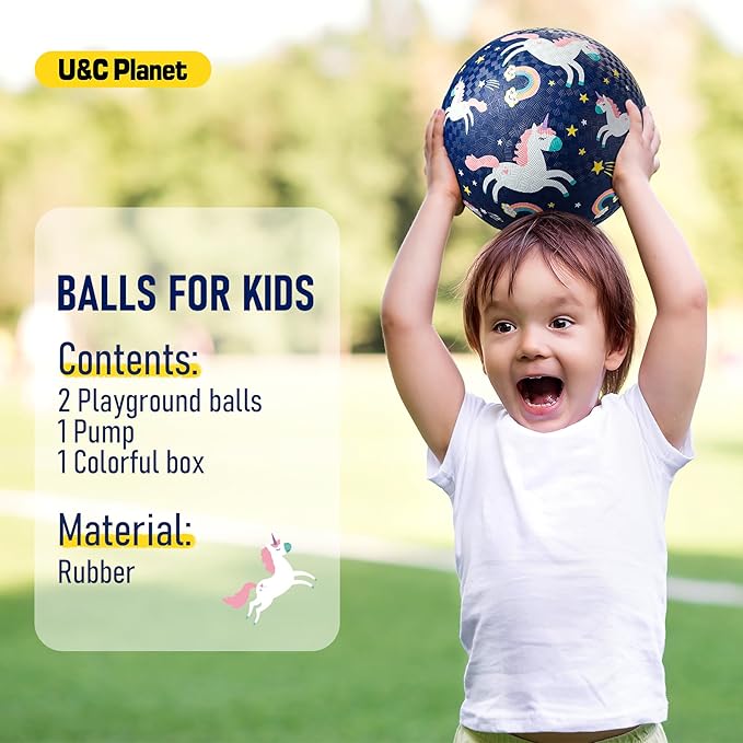 U&C Planet 2 Pack Playground Balls for Toddler Kids, 6 inch 8.5 inch Cartoon Rubber Balls with Pump, Dodgeball Kickball for Outdoor & Indoor Game, Great Gift for Boys Girls Aged 1 and Above