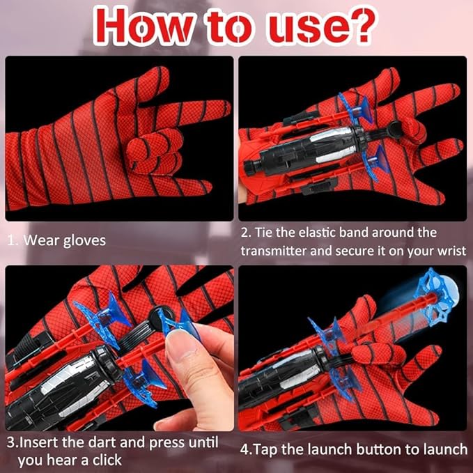 2 Pcs Black Spider Silk Wrist Launcher - High-Precision Web Shooter for Cosplay, Roleplay & Outdoor Fun - Adjustable Strap, Durable Design, Safe for Kids& Adults