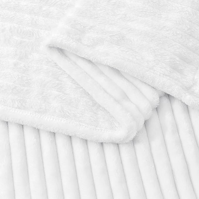 BEDELITE 3D Ribbed Jacquard White Fleece Twin Blanket for Bed, 60x80 Inch | Soft Warm Decorative Fluffy Blanket, Cozy Plush Lightweight Fuzzy Throw Blanket for Couch Sofa Room Decor, Gift for Women