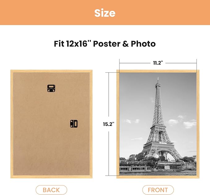 upsimples 12x16 Poster Frame, Easy Slide-In Assembly, Natural, 3 Pack | Gallery Wall 12 x 16 Picture Frames Set for Family, Wedding, Christmas, Easy to Change Photos