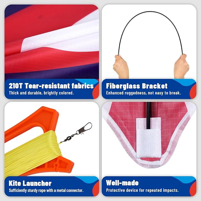 Delta Kite Set for Kids and Adults,Extremely Easy to Launch for Beginners, Perfect for Beaches and Parks,ites for Beach Trip Park Family Outdoor Games and Activities (Speed Triancle American Flag, 1)