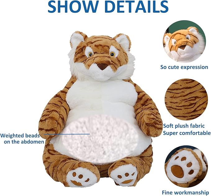 Tiger Weighted Stuffed Animals, 21.5" 5.2 lbs Weighted Tiger Plush Large Weighted Plush Animal Toy Pillow Gifts for Boys and Girls