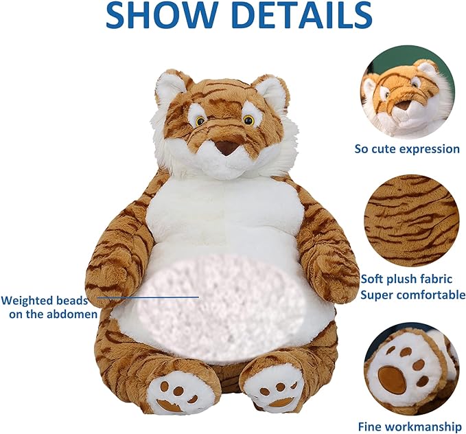 Tiger Weighted Stuffed Animals, 17" 3.5 lbs Weighted Tiger Plush Large Weighted Plush Animal Toy Pillow Gifts for Boys and Girls