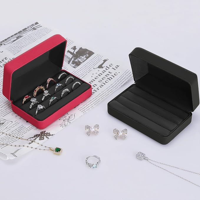 KUKUVR Velet Jewelry Ring Storage Box for Multiple Rings (Black) | Travel Jewelry Case with 3 Slot Ring Display Organizer