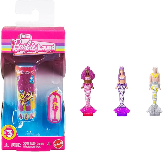 Barbie Mini Barbie Land Mermaid Dolls, 1.5-Inch Surprise Water Reveal, Series 3