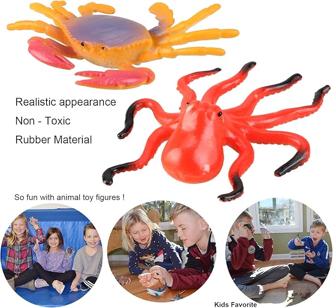 24-Pack Sea Ocean Animal Figures - Realistic Plastic Pool Party Toys Set with Turtle, Octopus, Shark - Children's Educational Birthday Gifts