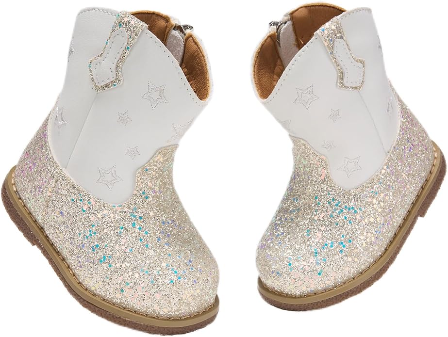 Newsonet Baby Cowboy Cowgirl Boots Infant Western Boots Toddler Boys Girls Round Toe Riding Mid Calf Boots All Seasons for 6 9 12 18 24 Months