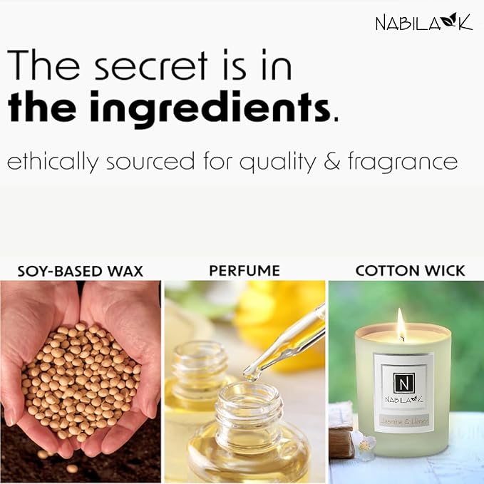 Nabila K – Jasmine & Honey - Soy-Based Candle - Jasmine, Ylang-ylang, Gardenia, Tuberose, and Honeysuckle, Honey - Hand-Poured - Cotton Wick - Aromatherapy - Essential Oils - Made in USA - 3 oz