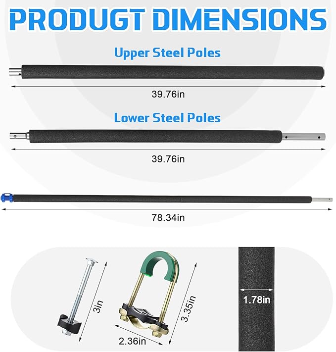 Trampoline Poles Replacement Lower and Upper Replacement Poles Universal Trampoline Enclosure Accessories with Straight Pole, Trampolines Foam Sleeve, Pole Caps, Hardware, Fit 8-16 ft
