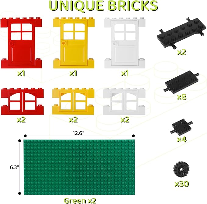 1100 Pieces Building Bricks, Compatible with Lego Classic Building Blocks Bulk with Baseplates, Doors Windows and Wheels, STEM Creative Construction Toys for 6 7 8 9 10 11 12 Year Old