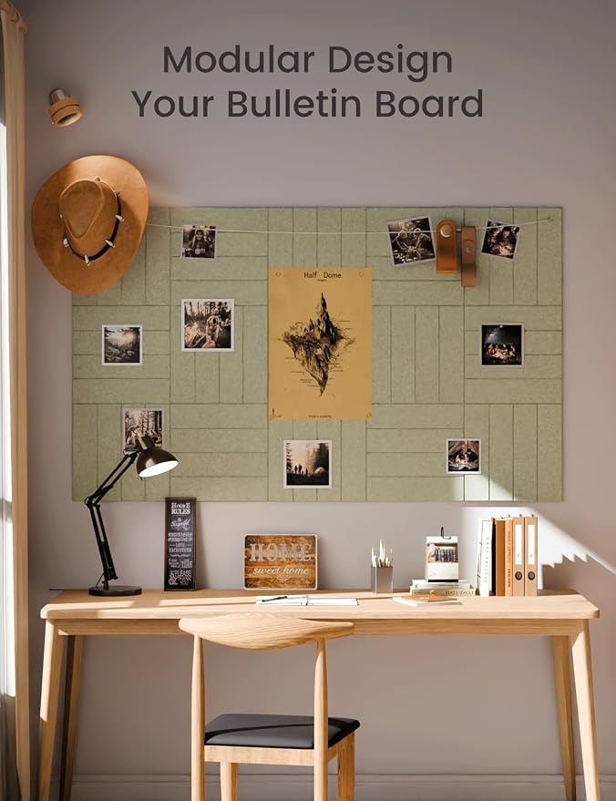 Fluxynara Felt Bulletin Board & Cork Board Alternative, Sage | 48" x 36" Pin board, Removable Adhesive Tabs, Easy Install Without Wall Damage, For Home Office Decor