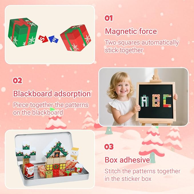 Magnetic Blocks Set, 45PCS Educational STEM Christmas Travel Building Toys for Kids 3+, Portable Magnetic Block with Metal Storage Box, Toddler Learning Toys for Boys Girls 4-8 Birthday Gift