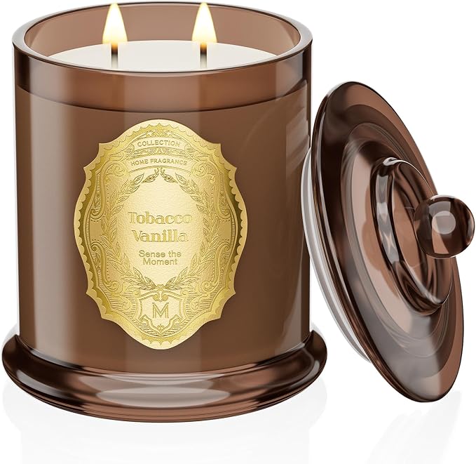 M&SENSE Tobacco Vanilla Candles for Home Scented, 2 Wick 12.7oz Soy Wax Candles 70 Hours Long Burning,Non Toxic Candles Gift for Stress Relief, Meditation, Yoga