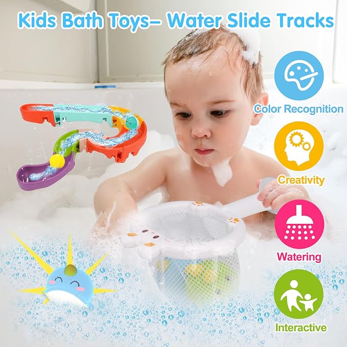Toddler Bubble Bath Toys, Light Up Bath Bubble Machine Toy for Kids Age 3-5 Baby Bathtub Toy Slide Dinosaur Bubbles Maker with Music Floating Animal Water Toys Boy Girl