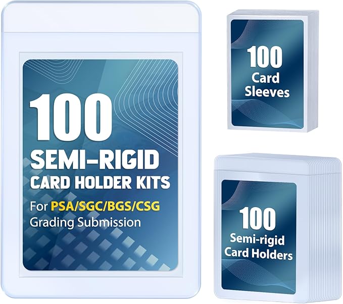 100ct Semi-Rigid Card Holder and 100ct Penny Sleeves, Grading Card Sleeves with 1/2" Lip, Card Submission Kit for PSA BGS SGC, Trading Card Protectors for Grading Sending Collection Storage