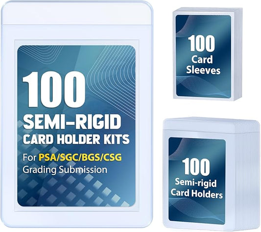100ct Semi-Rigid Card Holder and 100ct Penny Sleeves, Grading Card Sleeves with 1/2" Lip, Card Submission Kit for PSA BGS SGC, Trading Card Protectors for Grading Sending Collection Storage