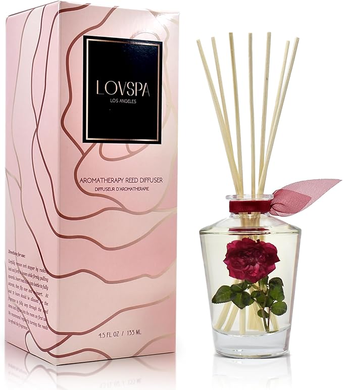 Reed Diffuser Set, PURIFY Rosewater Scented Oil Diffuser with Sticks, Home Fragrance Accessories for Bathroom Shelf Decor, Aroma Diffusers for Home or Office Desk, USA Made