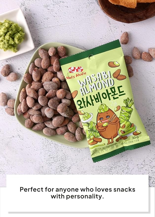 Korean Food Nuts Holic Wasabi Almond, Spicy & Savory, Snack Mix, 8Pk | Spicy and savory wasabi-flavored seasoned almond snack in convenient individual packs