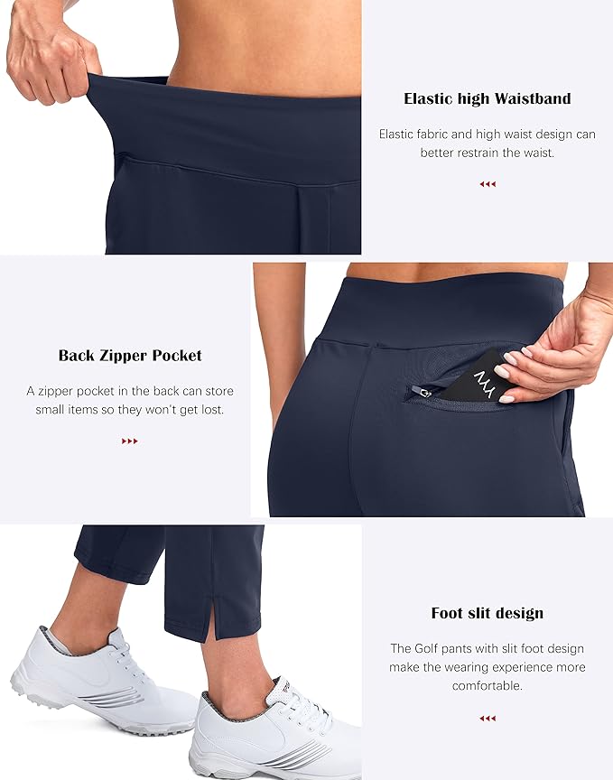 YYV Women's Golf Pants High Waist Stretch Ankle Pants with Pockets | Work Ankle Pants, Dress Pants with 4 Pockets, For Yoga Business Travel Casual