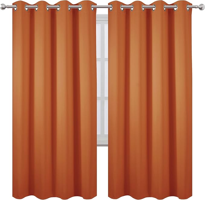 LEMOMO Orange Thermal Blackout Curtains/52 x 72 Inch/Set of 2 Panels Room Darkening Curtains for Bedroom