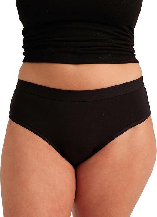 Saalt EveryWear Cotton Brief - Leakproof Period Underwear - Mid-Rise, Full Coverage Womens Underwear - Reusable & Washable - Replaces 3 Pads or 4 Tampons - X-Small, Volcanic Black