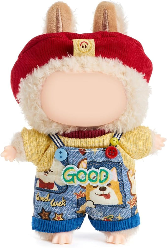 Clothes for 15/17cm Doll (No Doll), Fashion Outfit Set - Hat + Top + Overalls, Cute Dress Up Accessories (Puppy Boy)