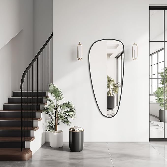 Asymmetrical Mirror, Irregular Wall Mirror, Wall Mirrors Decorative for Bedroom Living Room entryway Hall, Wall Mirror for mid Century Modern Decor 48" H x 22" W, Black