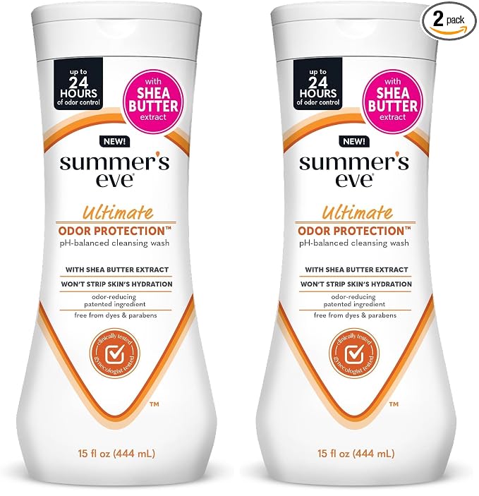 Summer's Eve Ultimate Odor Protection Feminine Wash with Shea Butter - Up to 24 Hour Vaginal Odor Control, pH Balanced Formula, Clinically & Gynecologist Tested Intimate Body Wash - 15 Fl Oz