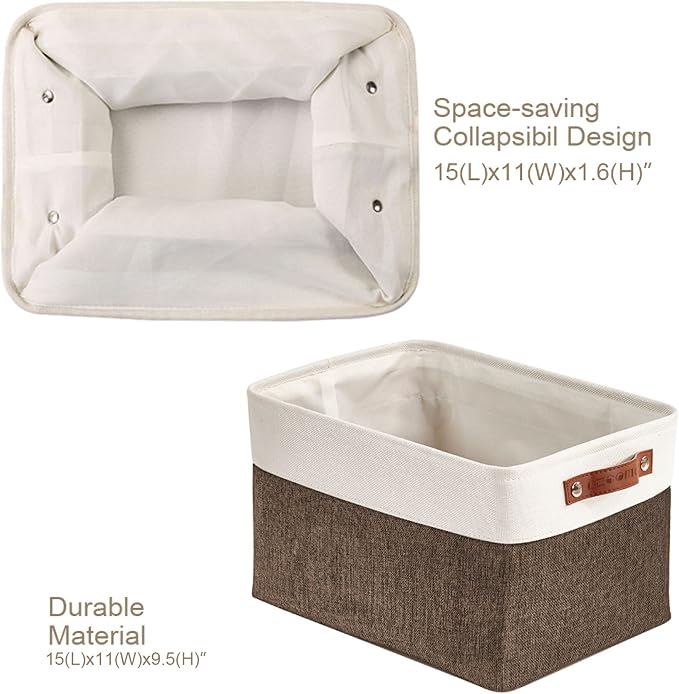 DECOMOMO Storage Bins, Large Fabric Storage Baskets for Shelves 4 Pack | 15 x 11 x 9.5 inches Decorative Linen Closet Organizers (Brown & White)