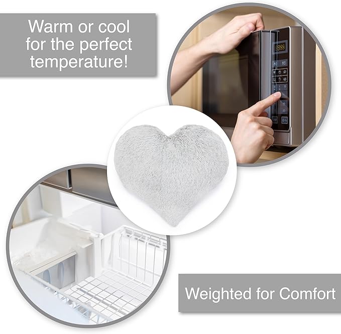 1i4 Group Cozy Microwavable Plush Toys - Heated Stuffed Heart Shape - Heatable Coolable Bedtime Comfort Plushie - Gray