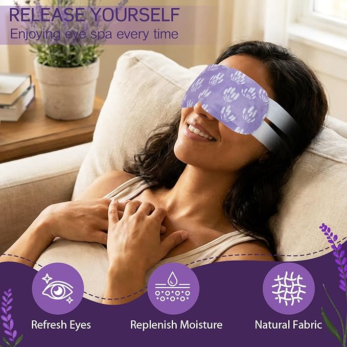 50 Pcs Steam Eye Masks for Dry Eyes Lavender Self Heated Steam Warm Eye Mask Heated Disposable Eyes Masks for Dark Circles, Puffy, Relief Stress, Fatigue Relaxation Gifts