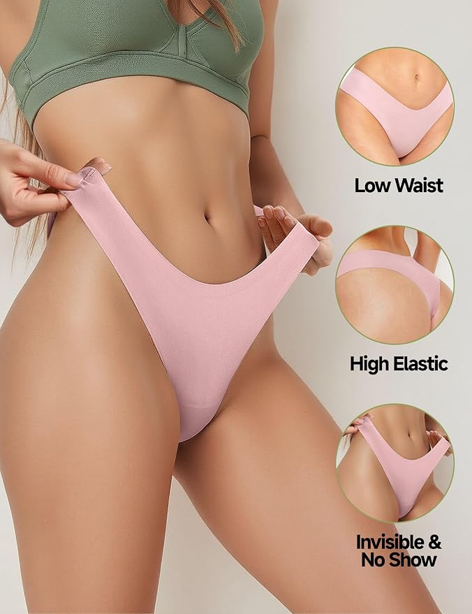 Seamless Thongs for Women No Show G-String Thong Breathable Cotton Panty Liners Underwear for Yoga Workout Gym