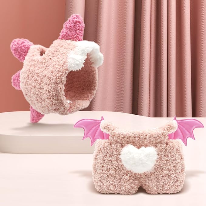 17cm Doll Clothes, Dinosaur Costume with Wings, Faking Animal Style Outfit for Cute Plush Doll, Handmade Jumpsuits for Keychain Accessories(Pink)