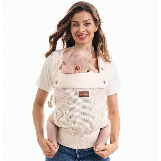 Momcozy Baby Carrier - Ergonomic, Cozy and Lightweight Carrier for 7-45lbs, Effortless to Put On, Ideal for Hands-Free Parenting, Enhanced Lumbar Support, Air Mesh-Almond