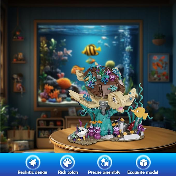 Sea Turtle Reef Building Set for Adults Boys Girls Aged 14 +, Ocean Animals Collection Ideas Building Kits, Creative Collectible Display Model, Birthday Gifts（1271 Pieces）