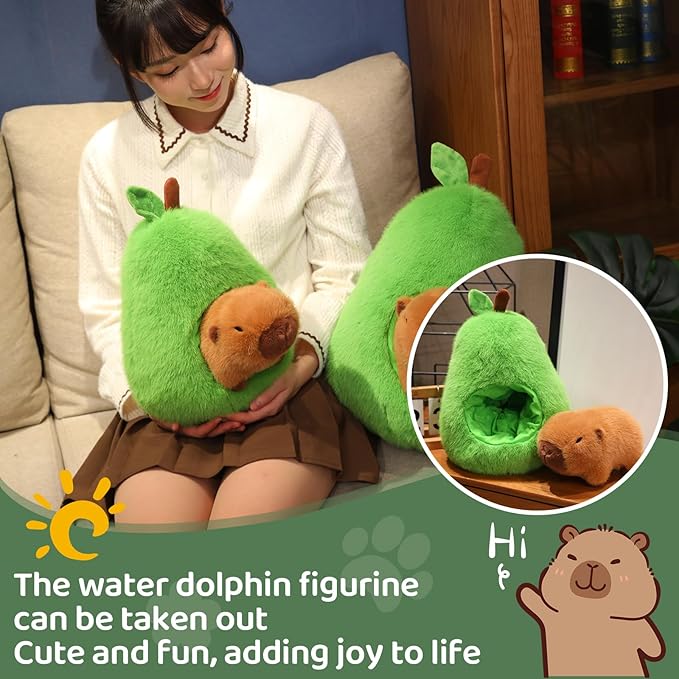 Avocado Capybara Plush Toy - 13.77 Inch Soft Capybara Stuffed Animal, Cute Avocado Food Plushie Pillow Doll, Party Decor Birthday Gift for Boys and Girls