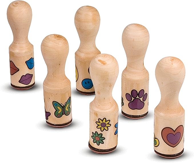 Melissa & Doug Happy Handles Wooden Stamp Set: 6 Stamps and 6-Color Stamp Pad