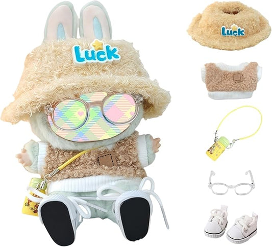 Clothes Set for Dolls Accessoriess (No Doll), Cute Kawaii Outfit Set 5 Pieces for 15cm 17cm Doll, Dress Up Doll Clothing Set Replacement with Hat Glasses Sweater Shoes