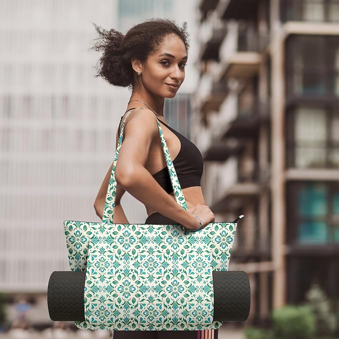 Yoga Bag for Women, Large Canvas Yoga Mat Tote Bag with Yoga Mat Carrier - Large Mat Pocket Fitness Tote for Pilates, Gym, Travel, Office & Beach