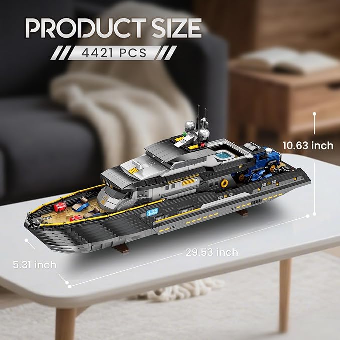 Luxury Yacht Building Block Set for Adult 66103, Cruise Ship Building Toy Boat Model Kit, Yacht Collectible Display Decorations Gift for Adult Boys Girls Kids 14+ (4421PCS)