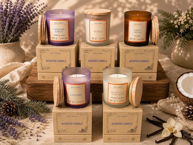 Fir & Coconut Scented Soy Candle 10 oz (Forest Cream) – Hand-Poured – Woody Coconut Aromatherapy – 42Hr Burn – Wooden Lid – Gift for Women