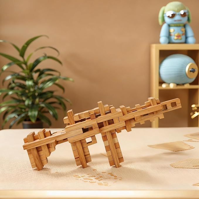 Toy Gun Educational Wooden Building Blocks - 53 Pcs Assembled into 10+ Forms, STEM Toy Gift for Kids, Learning Toys for Ages 3+ and Adults