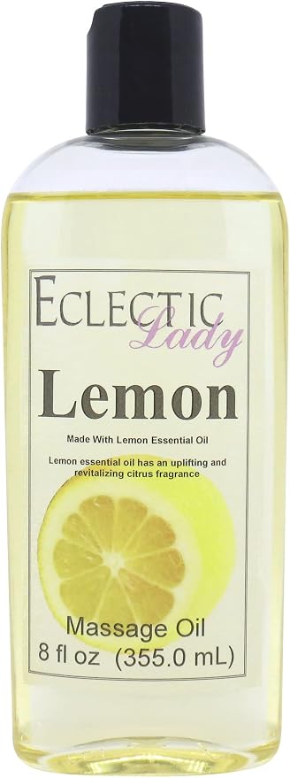 Lemon Massage Oil, 8 oz, Natural Ingredients with Sweet Almond & Jojoba Oil