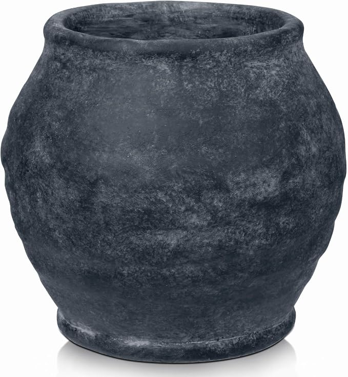 Briful Rustic Vintage Ceramic Pottery Vase, 6.1'' Farmhouse Table Decor with Distressed Texture, Wide Mouth Decorative Jar Vases for Home Decor, Shelf & Entryway, Black