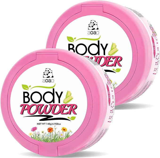 Women's Body Powder with Puff, Talc-Free, Help Reduce Dampness After Shower, Aloe for Sooting, Featherlight, Dusting Powder for Underarm Sweat & Moisture Absorbing, Anti-Chafing Sensitive Skin, 2Pack