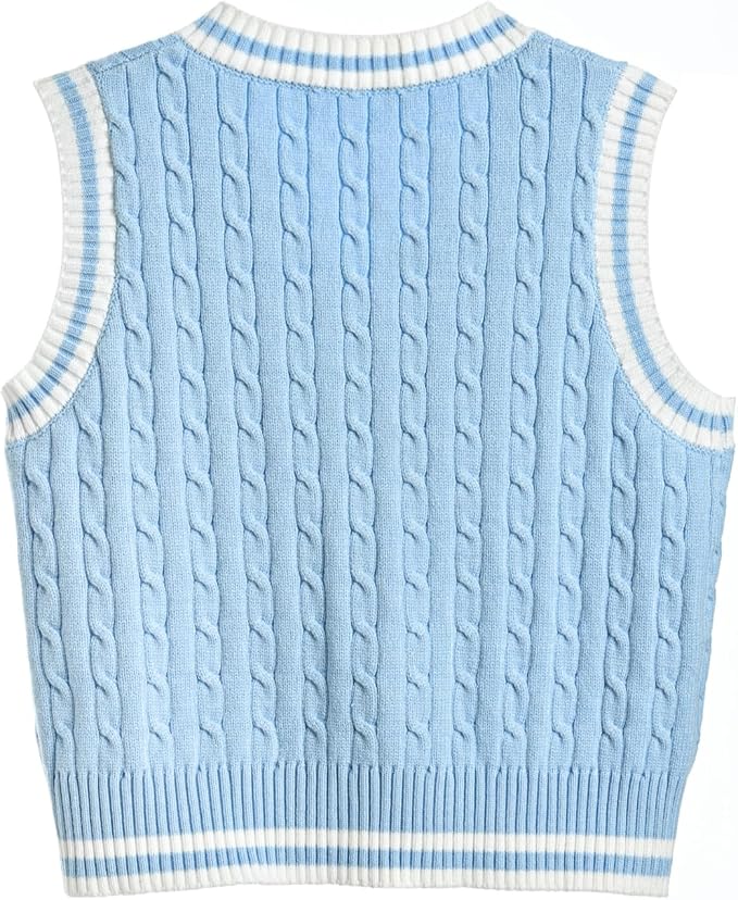 Women's Sweater Vest,Y2K Sleeveless Pattern Preppy Style Knitted Crop Tank Top for Girl